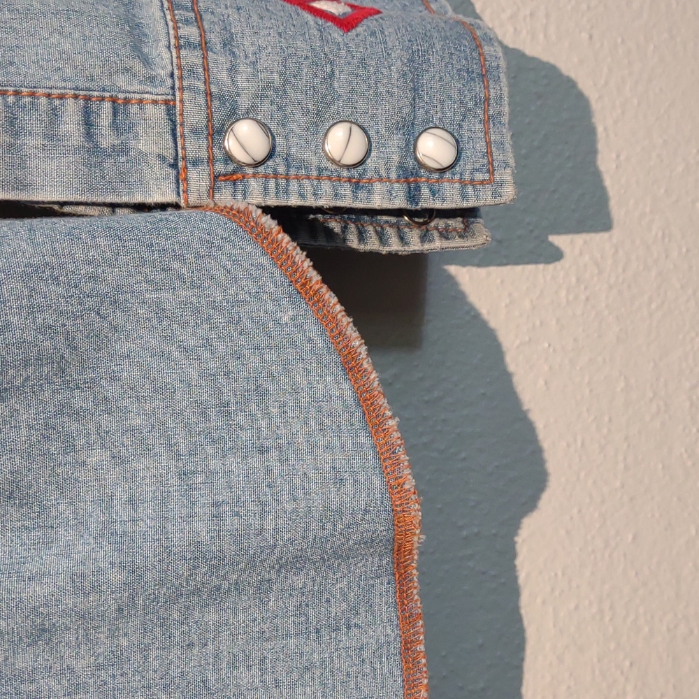 Lucky Brand RARE Dungarees Denim western shirt snap buttons jeans - Picture 11 of 14